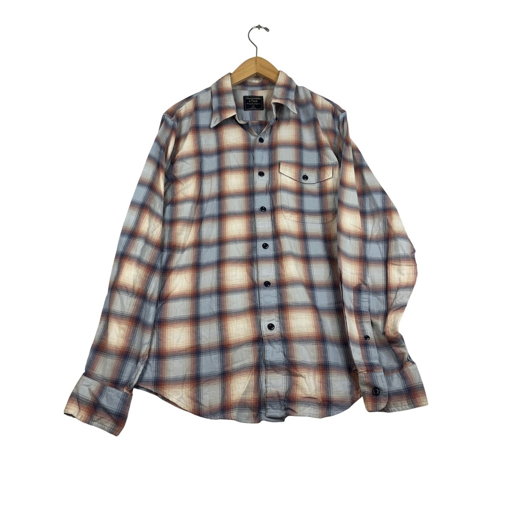 Abercrombie & Fitch Mens XL Blue Orange Plaid Long Sleeve Button Down Shirt